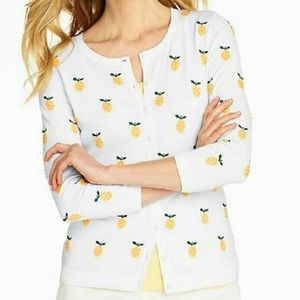Talbots Cardigan with Beaded Lemon Design